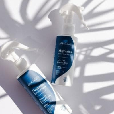 amazing oils magnesium oil sensitive range flatlay