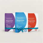 Bath Discovery Trio: Sleep, Daily and Joint Magnesium Flakes 800g pouches tied with a teal ribbon